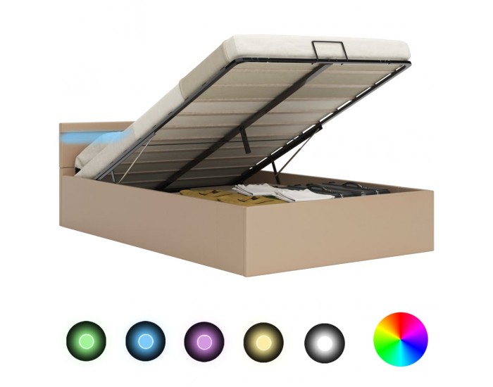 Sonata Хидравлично легло с LED капучино изкуствена кожа 180x200 cм