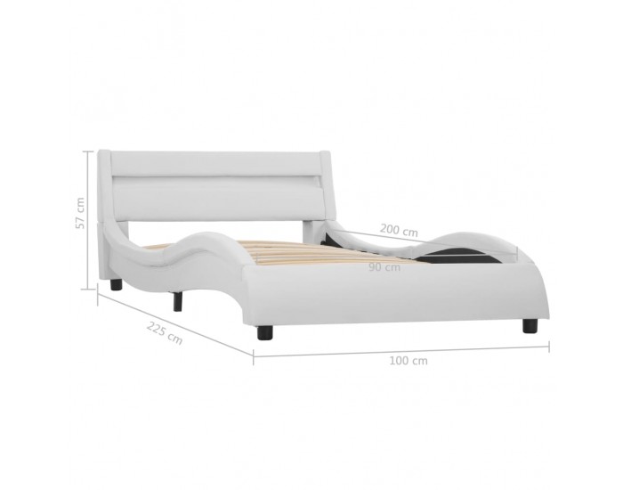Sonata Рамка за легло с LED, бяла, изкуствена кожа, 90x200 cм