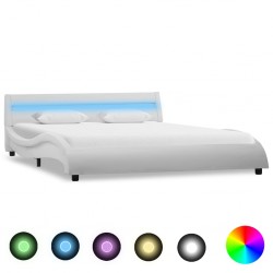Sonata Рамка за легло с LED, бяла, изкуствена кожа, 140x200 cм - Тапицирани легла