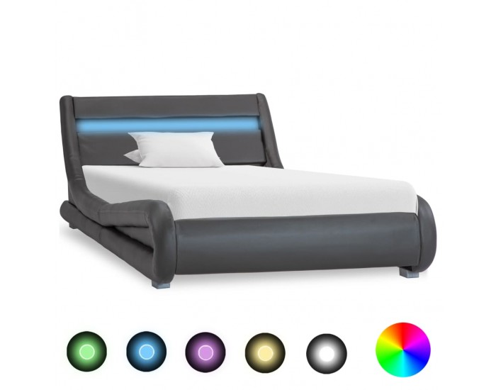 Sonata Рамка за легло с LED, сива, изкуствена кожа, 100x200 cм