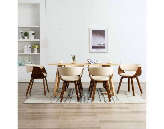 Sonata H Трапезни столове, 6 бр, кремави, извито дърво и изкуствена кожа