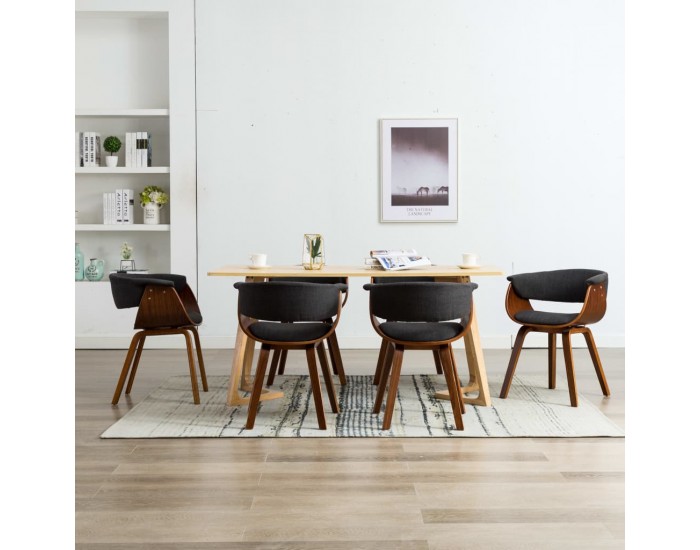 Sonata H Трапезни столове, 6 бр, сиви, огънато дърво и плат