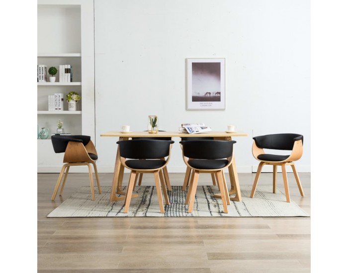 Sonata Трапезни столове, 6 бр, черни, извито дърво и изкуствена кожа