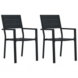 Sonata Градински столове, 2 бр, черни, HDPE, имитация на дърво - Градина