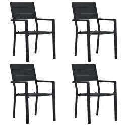 Sonata Градински столове, 4 бр, черни, HDPE, имитация на дърво - Градина
