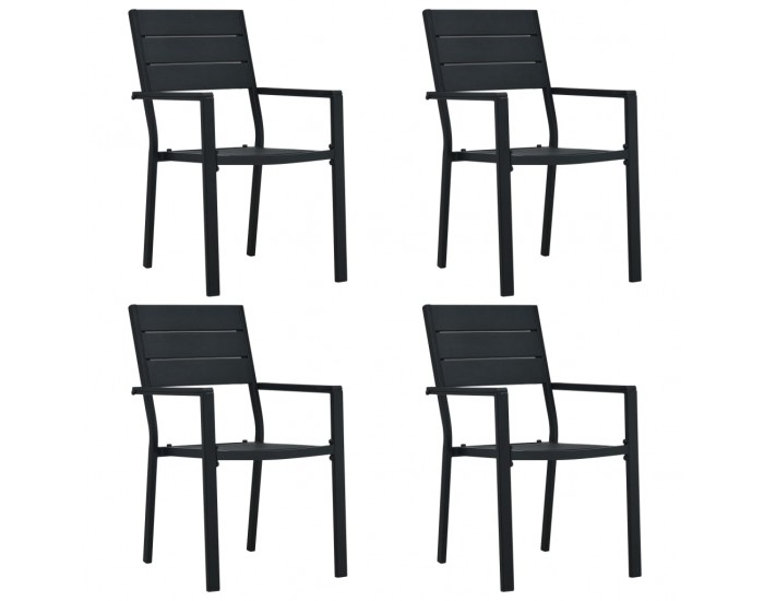 Sonata Градински столове, 4 бр, черни, HDPE, имитация на дърво