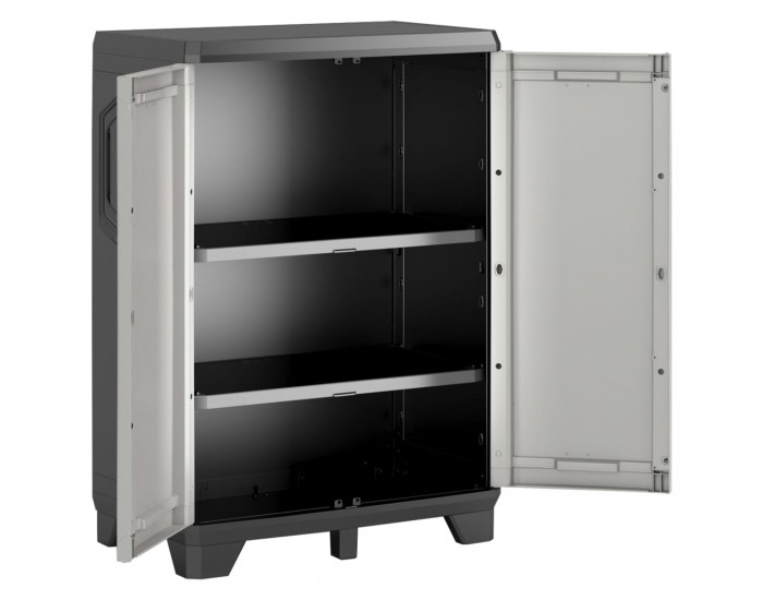 Keter Нисък шкаф Gear, черно и сиво, 68x39x97 см