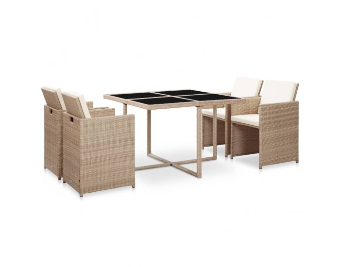 Sonata Градински комплект с възглавници, 5 части, бежов полиратан