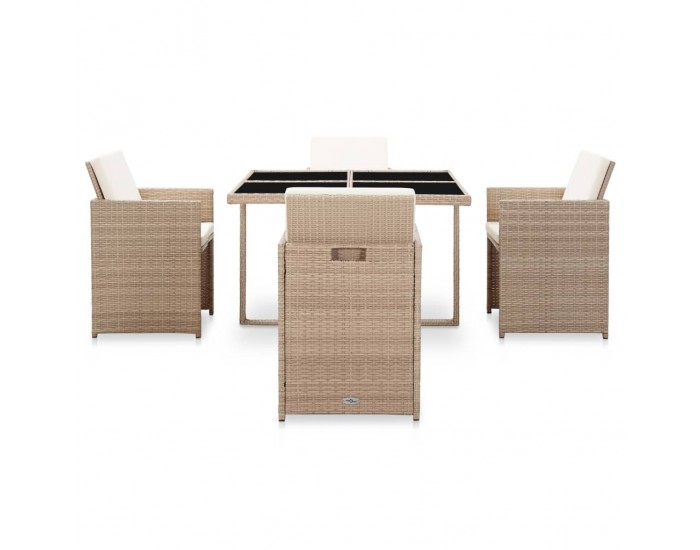 Sonata Градински комплект с възглавници, 5 части, бежов полиратан