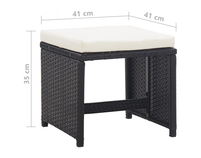 Sonata Градински табуретки с възглавници, 2 бр, черен полиратан