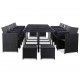 Sonata Градински комплект с възглавници, 15 части, черен полиратан
