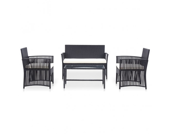 Sonata Градински комплект с възглавници, 4 части, черен полиратан