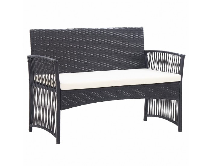 Sonata Градински комплект с възглавници, 4 части, черен полиратан