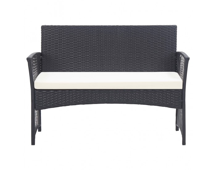 Sonata Градински комплект с възглавници, 4 части, черен полиратан