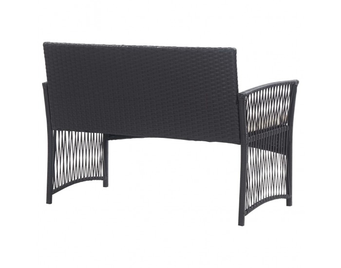 Sonata Градински комплект с възглавници, 4 части, черен полиратан