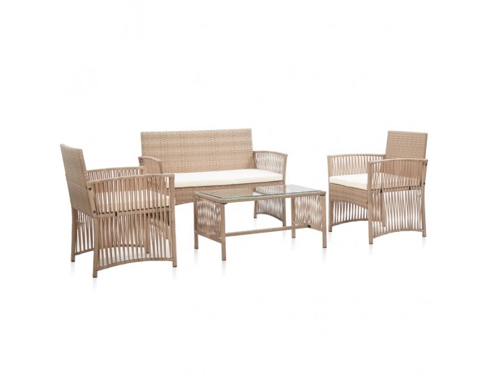 Sonata Градински комплект с възглавница, 4 части, бежов полиратан