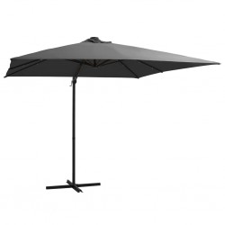 Sonata Градински чадър с LED, стоманен прът, 250x250 см, антрацит - Сенници и Чадъри
