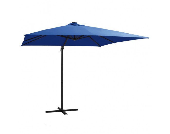 Sonata Чадър чупещо рамо с LED лампи стоманен прът 250x250 см лазурен