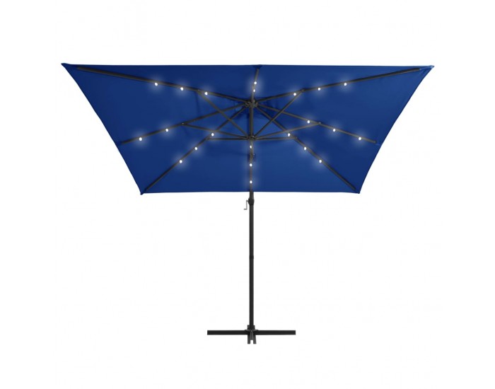 Sonata Чадър чупещо рамо с LED лампи стоманен прът 250x250 см лазурен