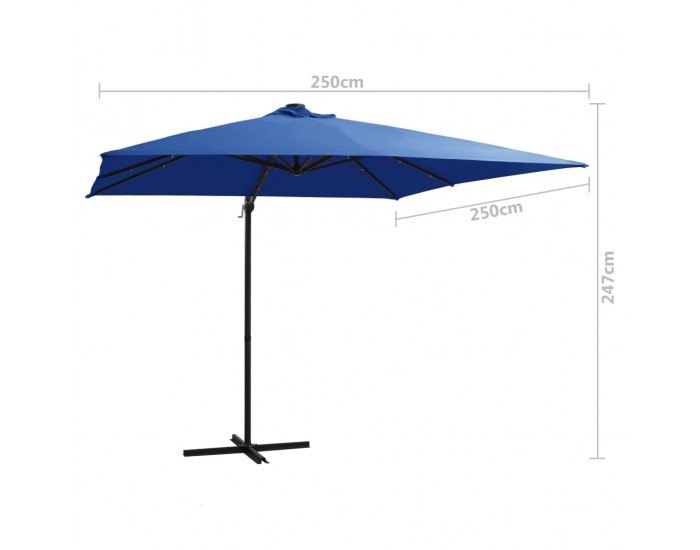 Sonata Чадър чупещо рамо с LED лампи стоманен прът 250x250 см лазурен