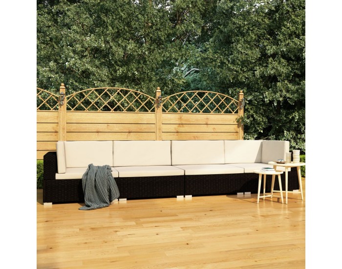 Sonata Градински комплект с възглавници, 4 части, черен полиратан