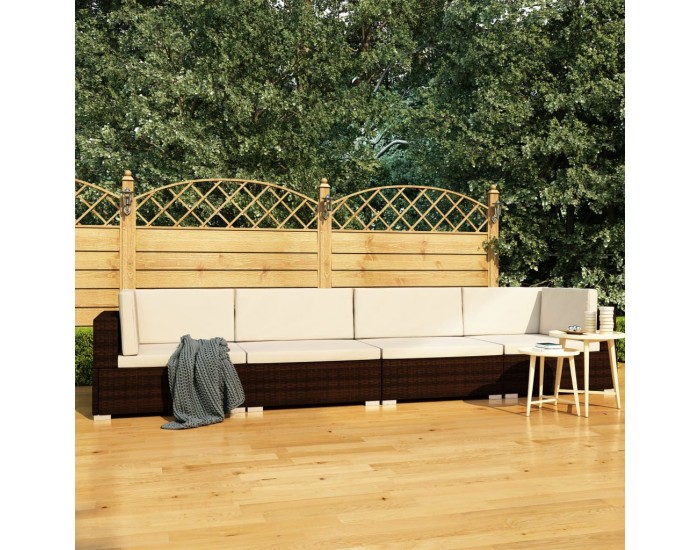 Sonata Градински комплект с възглавници, 4 части, кафяв полиратан