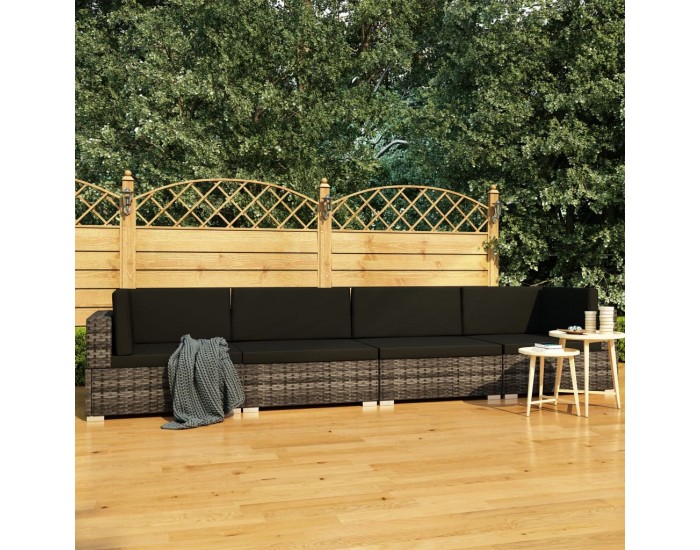 Sonata Градински комплект с възглавници, 4 части, полиратан, сив