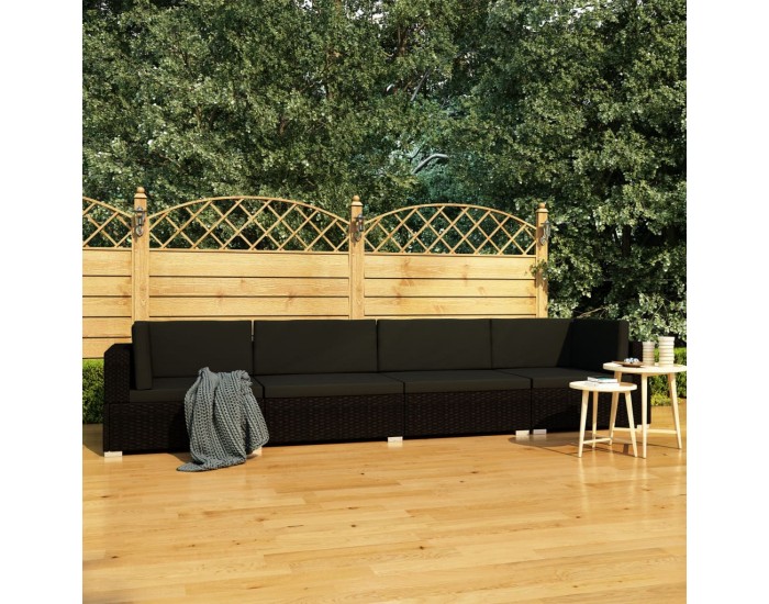 Sonata Градински комплект с възглавници, 4 части, полиратан, черен