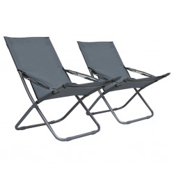 Sonata Сгъваеми плажни столове, 2 бр, текстил, сиви - Градински столове