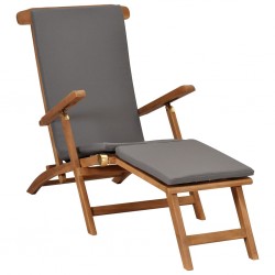 Sonata Стол за веранда с възглавница, тъмносив, тиково дърво масив - Градински столове