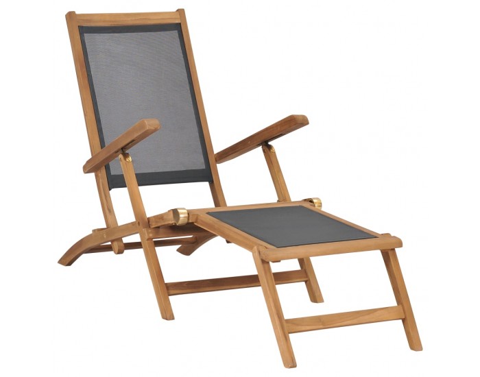 Sonata Градински шезлонг с поставка за крака тиково дърво масив черен