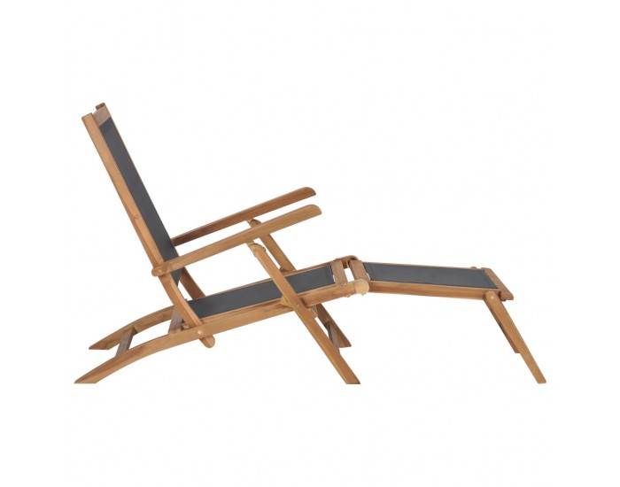 Sonata Градински шезлонг с поставка за крака тиково дърво масив черен