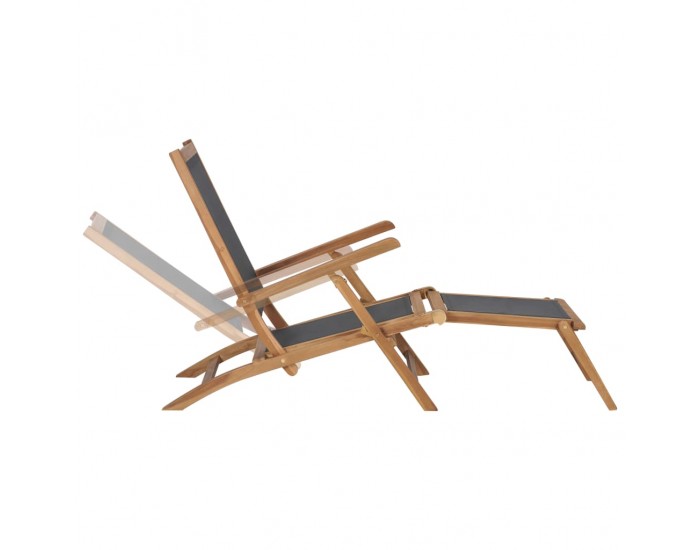 Sonata Градински шезлонг с поставка за крака тиково дърво масив черен