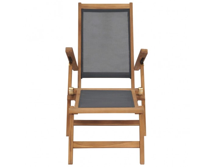 Sonata Градински шезлонг с поставка за крака тиково дърво масив черен