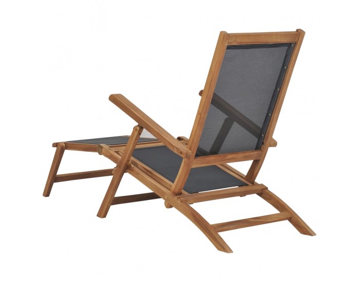 Sonata Градински шезлонг с поставка за крака тиково дърво масив черен