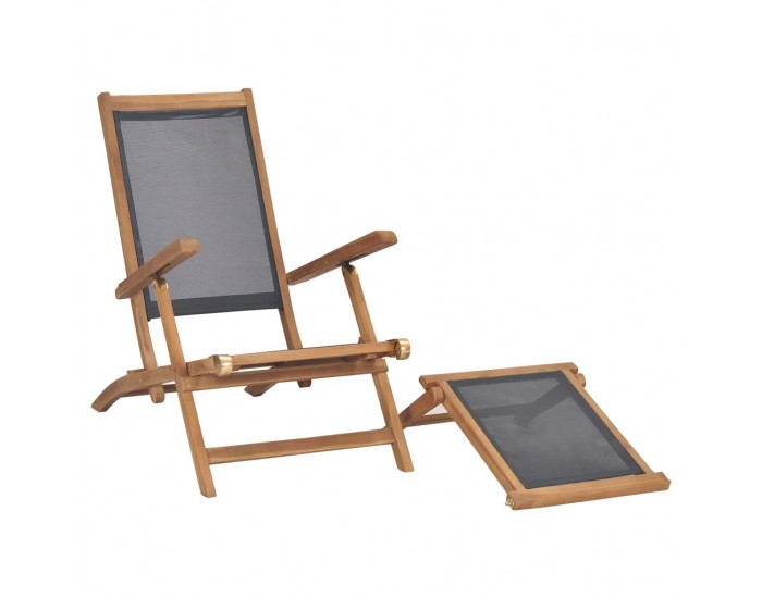 Sonata Градински шезлонг с поставка за крака тиково дърво масив черен