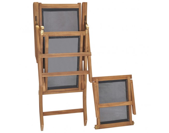 Sonata Градински шезлонг с поставка за крака тиково дърво масив черен