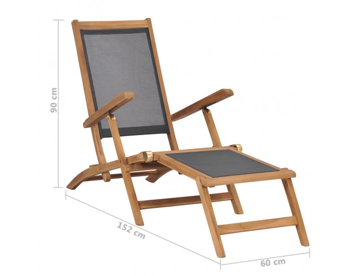 Sonata Градински шезлонг с поставка за крака тиково дърво масив черен