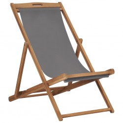 Sonata Сгъваем плажен стол, тиково дърво масив, сив - Градински столове