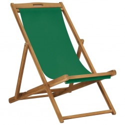 Sonata Сгъваем плажен стол, тиково дърво масив, зелен - Градински столове
