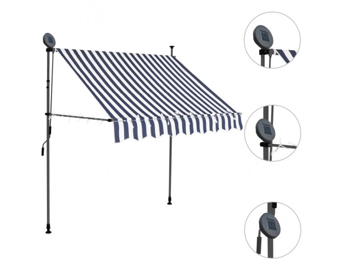 Sonata Ръчно прибиращ се сенник с LED, 200 см, синьо и бяло