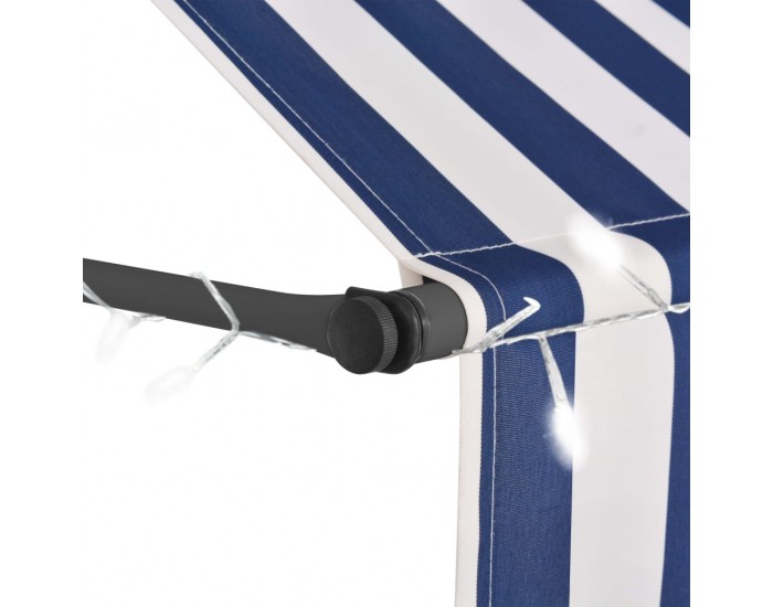 Sonata Ръчно прибиращ се сенник с LED, 200 см, синьо и бяло