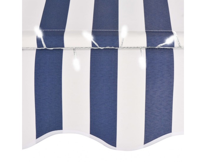 Sonata Ръчно прибиращ се сенник с LED, 200 см, синьо и бяло