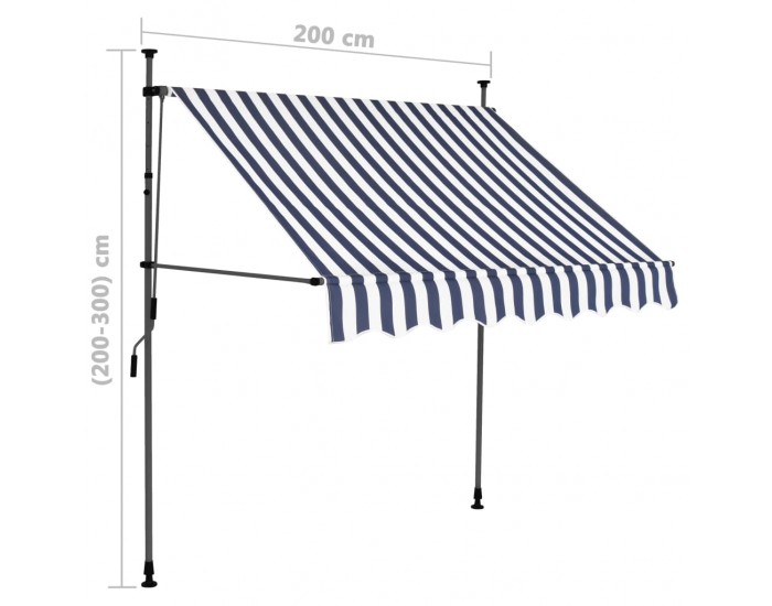 Sonata Ръчно прибиращ се сенник с LED, 200 см, синьо и бяло