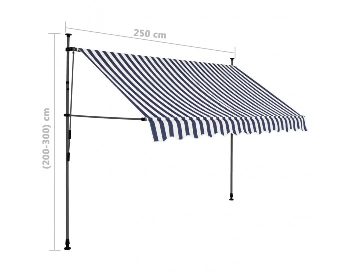 Sonata Ръчно прибиращ се сенник с LED, 250 см, синьо и бяло