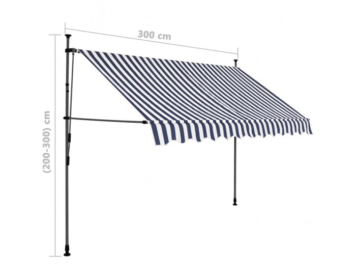 Sonata Ръчно прибиращ се сенник с LED, 300 см, синьо и бяло