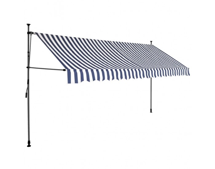 Sonata Ръчно прибиращ се сенник с LED, 350 см, синьо и бяло