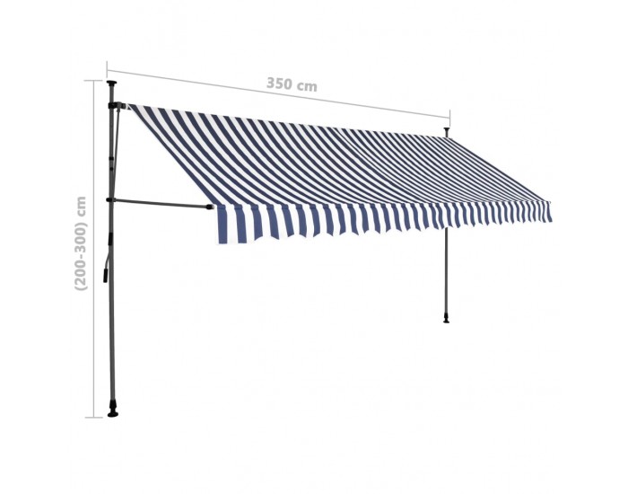 Sonata Ръчно прибиращ се сенник с LED, 350 см, синьо и бяло