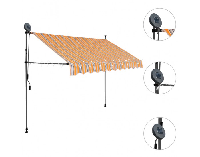 Sonata Ръчно прибиращ се сенник с LED, 300 см, жълто и синьо