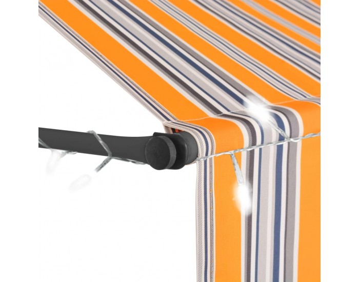 Sonata Ръчно прибиращ се сенник с LED, 300 см, жълто и синьо